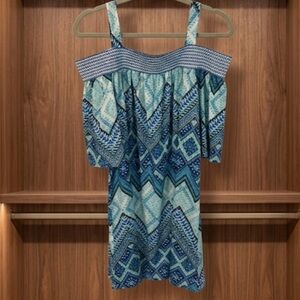 Stella & Sienna Girls Blue Geometric Cold-Shoulder Dress | Medium